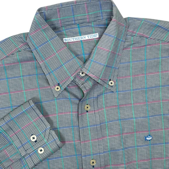 Southern Tide Mens XL Long Sleeve Button Down Shirt Black Plaid Classic Fit - Picture 1 of 10